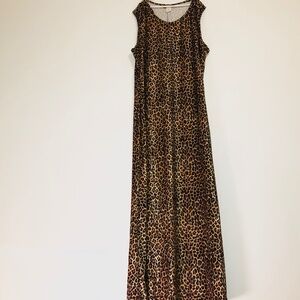 Judi Thrill Vintage Leopard Crushed Velvet Sleeveless Maxi Dress 1X Plus Size